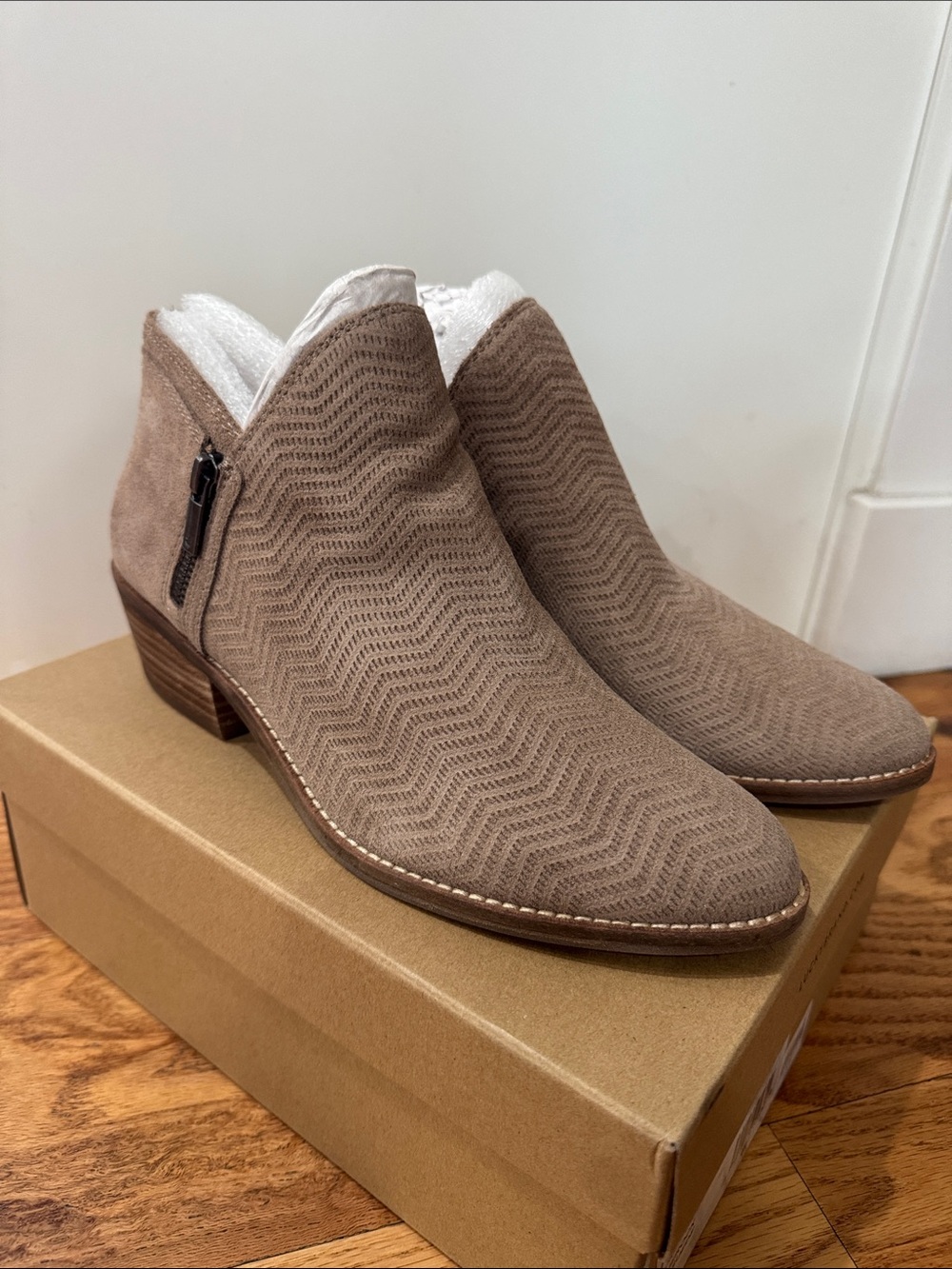 Lucky Brand Taupe Chevron Suede Booties